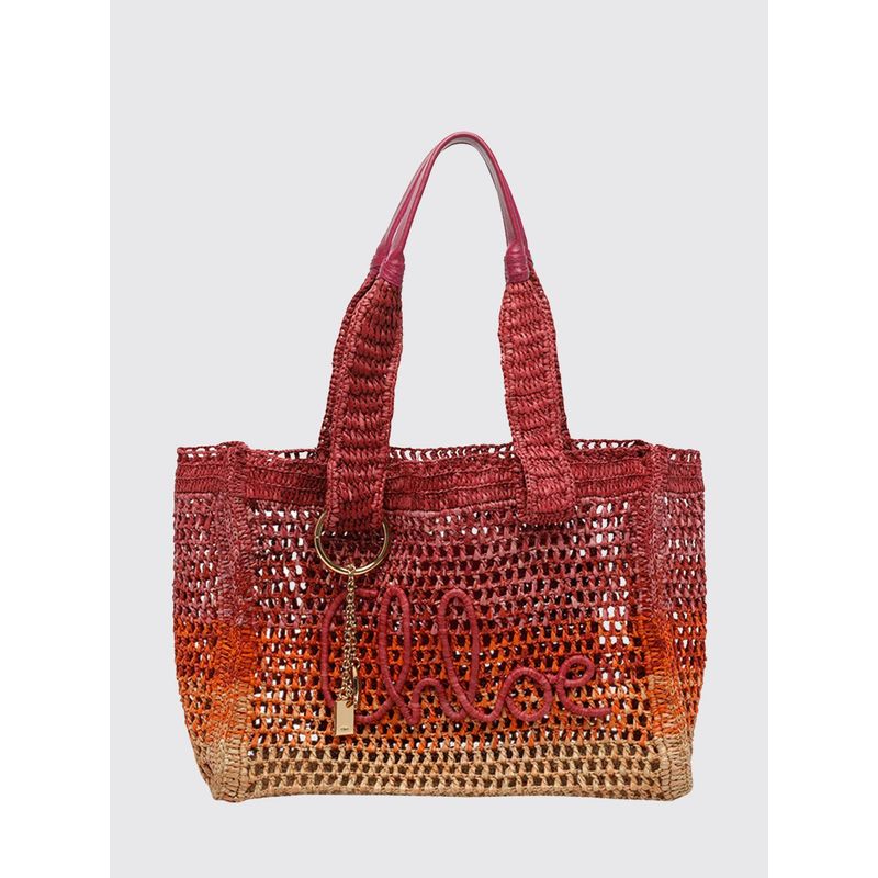 Chloe Summer Banana Bicolor Crochet Raffia Shoulder Bag With Embroidered Logo